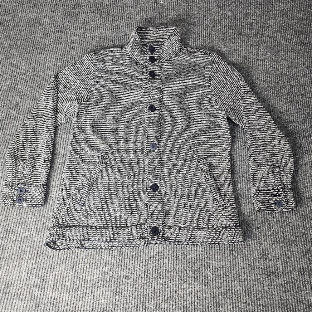 KANE UNKE Sweater Mens LARGE Gray Mock Neck Button Front Lined Knit Cardigan